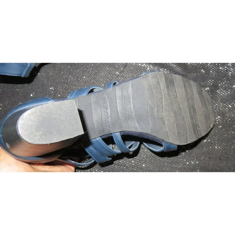 BOGO Easy Street Navy Faux Vegan Leather Caged Heeled Sandals sz 9.5 Super flex